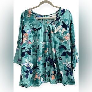Junarose Teal Floral Blouse NWT, Size 18, DISCOUNTED SHIPPING, Zippered back